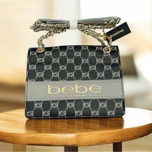 Bebe Monogram Black and Gray Shoulder Bag